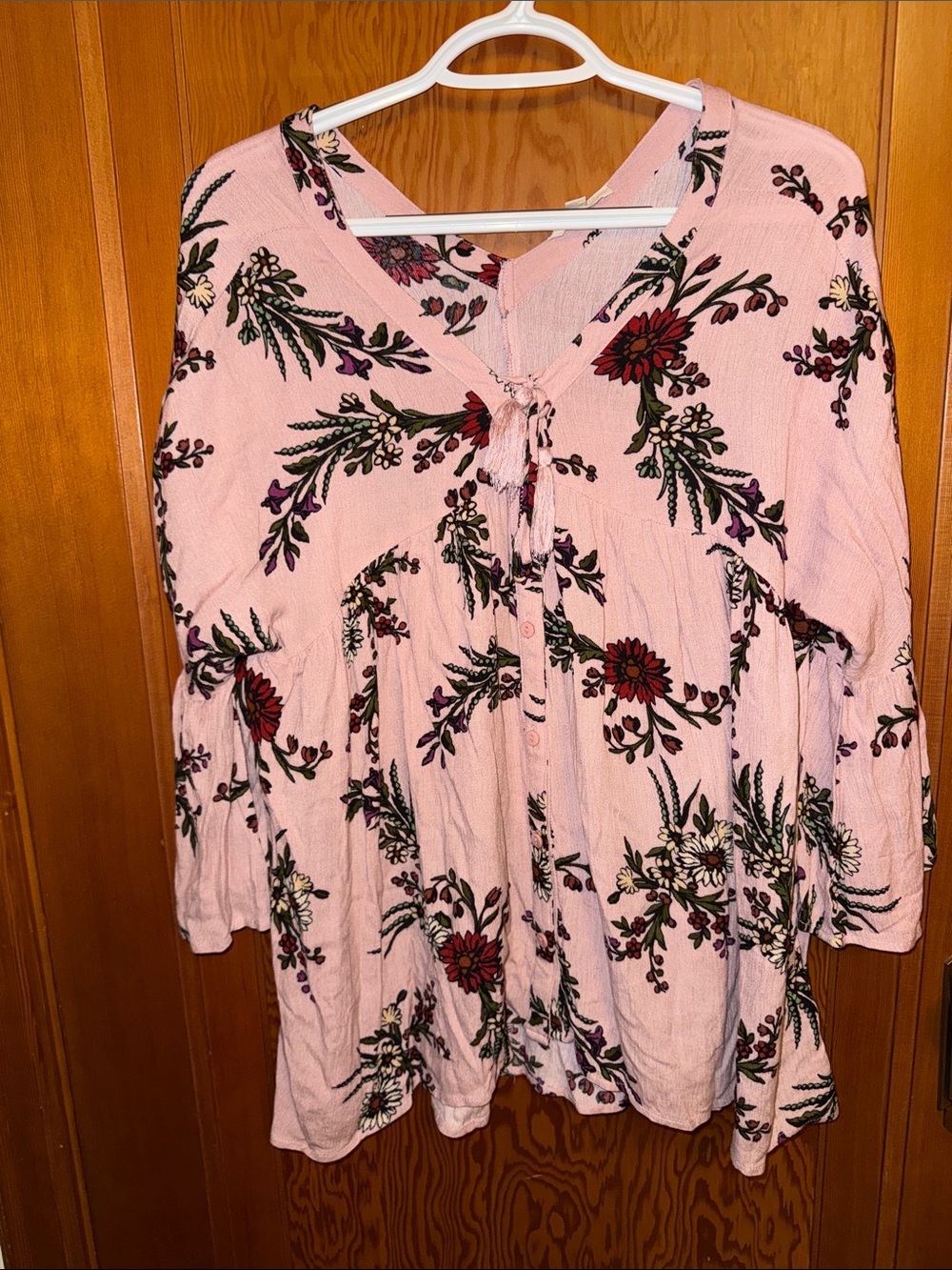 ODDY Pink Floral Tie-Front Tunic Top